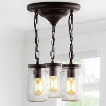 Gaines 11" Farmhouse Industrial Iron Mason Jar LED Semi Flush Mount - JONATHAN Y
